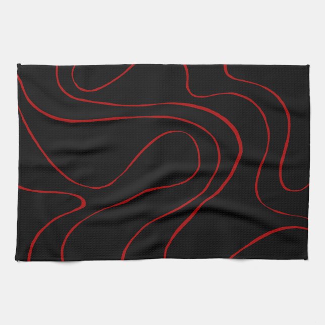 Ebb and Flow 2 in Red and Black Kitchen Towel (Horizontal)