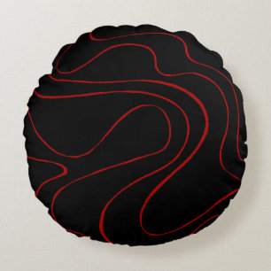 Ebb and Flow 2 in Red and Black Round Pillow