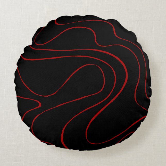 Ebb and Flow 2 in Red and Black Round Pillow (Front)