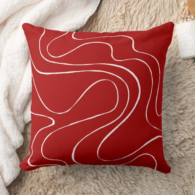 Ebb and Flow 2 in Red and White Throw Pillow (Blanket)