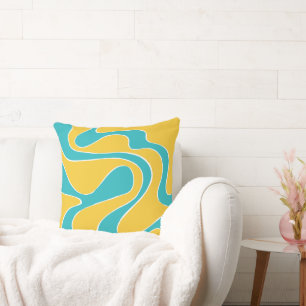 Ebb and Flow 2 in Turquoise and Yellow Throw Pillow
