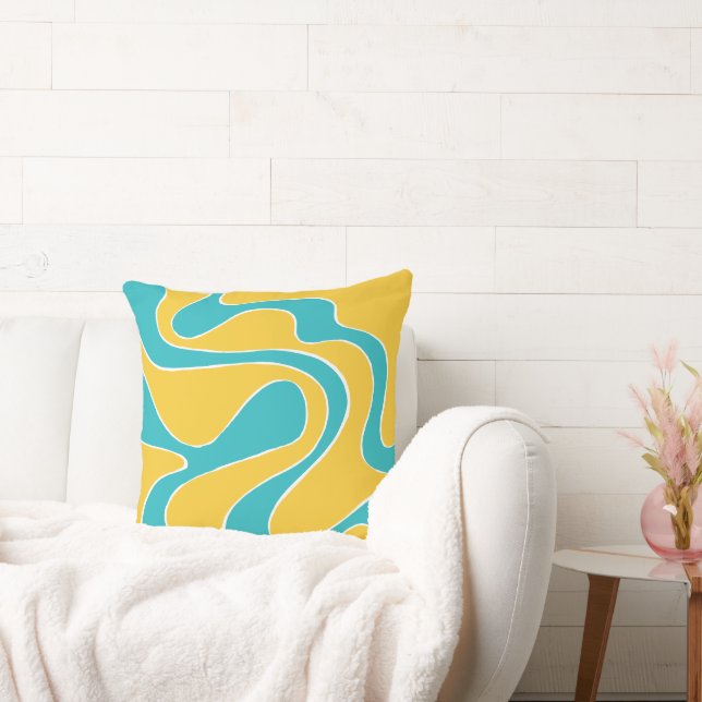Ebb and Flow 2 in Turquoise and Yellow Throw Pillow (Couch)