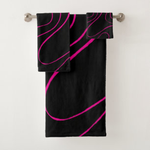 Ebb and Flow 2 - Magenta and Black Bath Towel Set