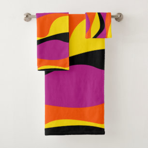 Ebb and Flow 4 - Black, Pink, Orange and Yellow Bath Towel Set
