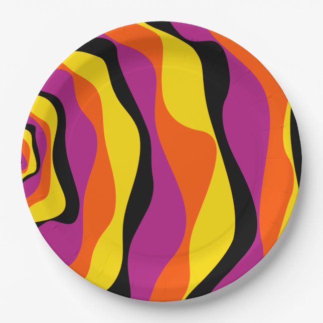Ebb and Flow 4 - Black, Pink, Orange and Yellow Paper Plates (Front)