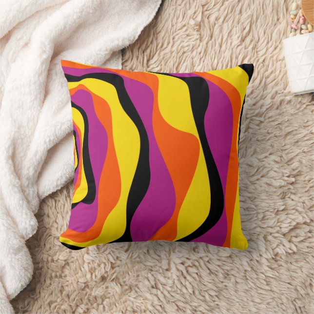 Ebb and Flow 4 - Black, Pink, Orange and Yellow Throw Pillow (Blanket)