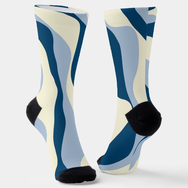 Ebb and Flow 4 - Dark Blue, Light Blue and Cream Socks (Angled)