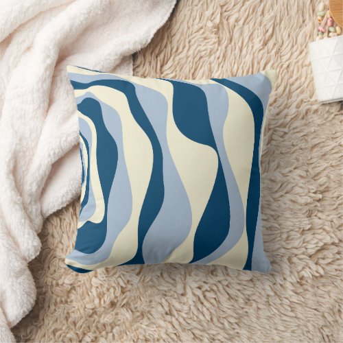 Ebb and Flow 4 _ Dark Blue Light Blue and Cream Throw Pillow