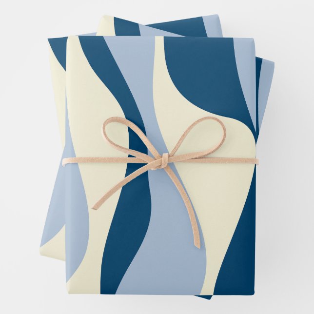 Ebb and Flow 4 - Dark Blue, Light Blue and Cream Wrapping Paper Sheets (In situ)