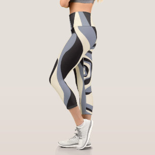 Ebb and Flow 4 in Black, Gray, and Cream Capri Leggings