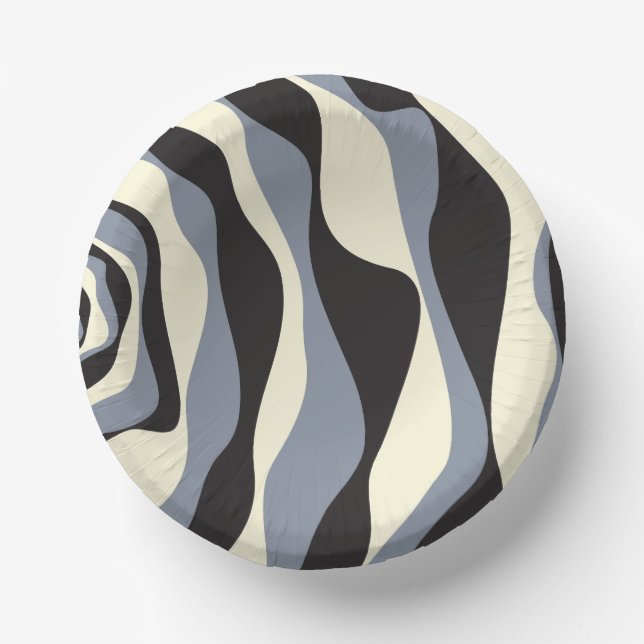 Ebb and Flow 4 in Black, Gray, and Cream  Paper Bowls (Front)