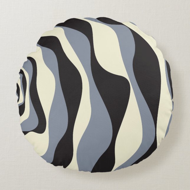 Ebb and Flow 4 in Black, Gray, and Cream  Round Pillow (Front)