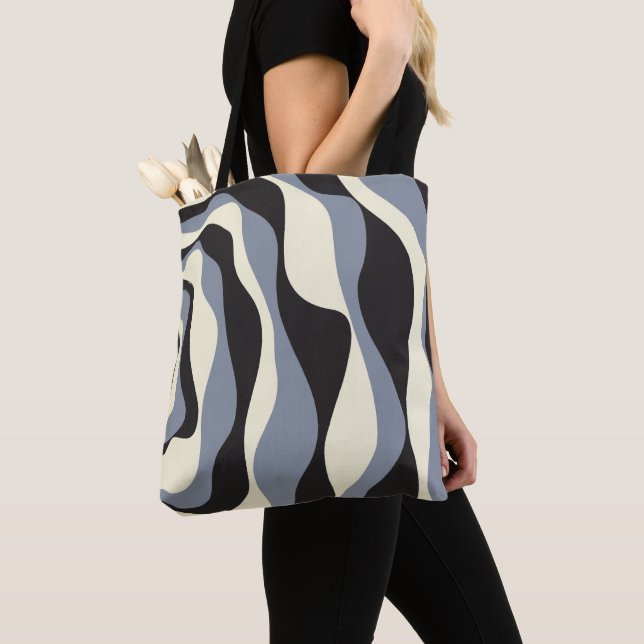 Ebb and Flow 4 in Black, Gray, and Cream  Tote Bag (Close Up)