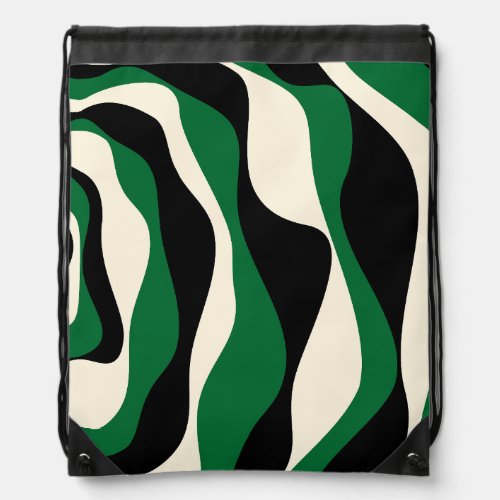 Ebb and Flow 4 in Green Cream and Black  Drawstring Bag