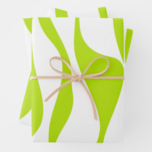 Ebb and Flow 4 in Lime Green and White Wrapping Paper Sheets