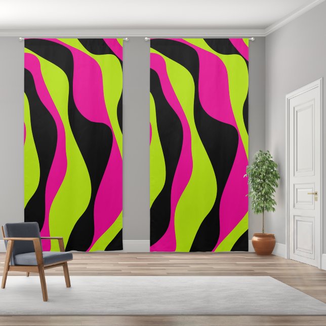 Ebb and Flow 4 in Lime Green, Hot Pink and Black Blackout Curtains (Wide)