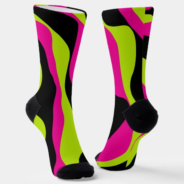 Ebb and Flow 4 in Lime Green, Hot Pink and Black Socks (Angled)