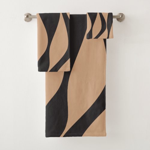Ebb and Flow 4 in Tan and Black Bath Towel Set
