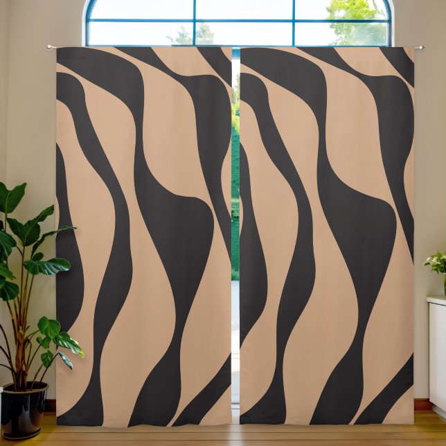 Ebb and Flow 4 in Tan and Black Blackout Curtains (Living Room)