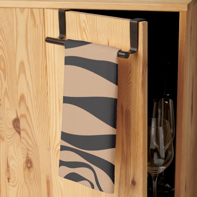 Ebb and Flow 4 in Tan and Black Kitchen Towel (Thirds Fold)