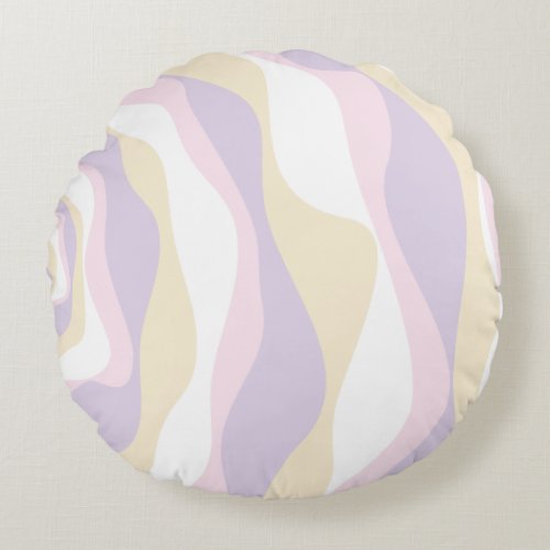 Ebb and Flow 4 _ Pastel Pink Yellow and Purple Round Pillow