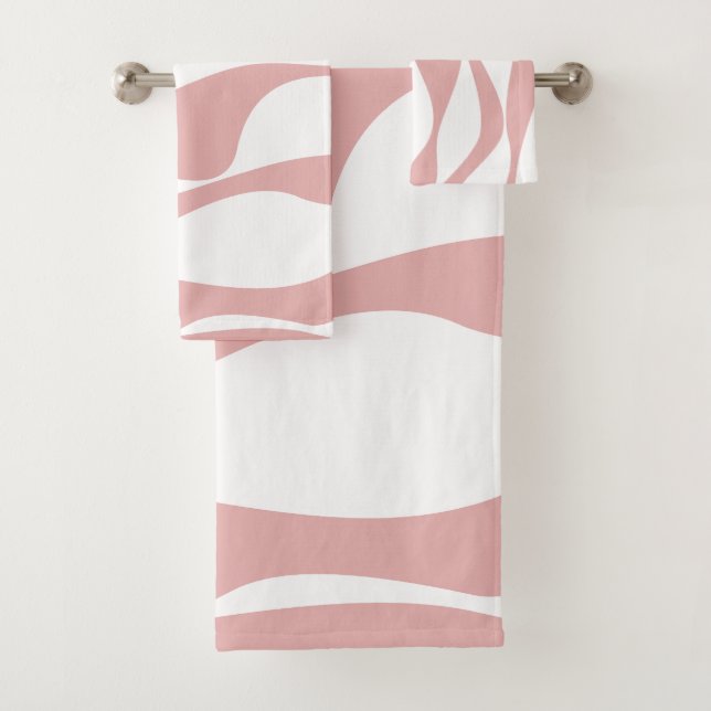 Ebb and Flow 4 - Pink and White Bath Towel Set (Insitu)