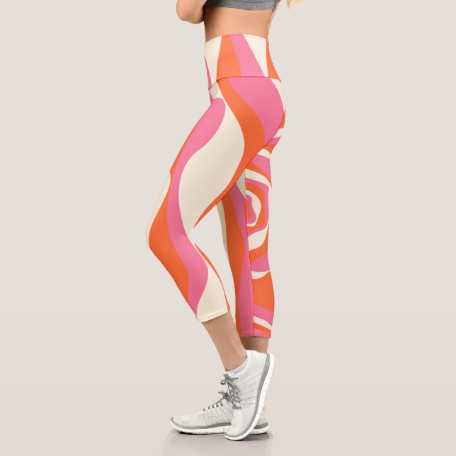 Ebb and Flow 4 - Pink, Orange and Cream Capri Leggings (Left)