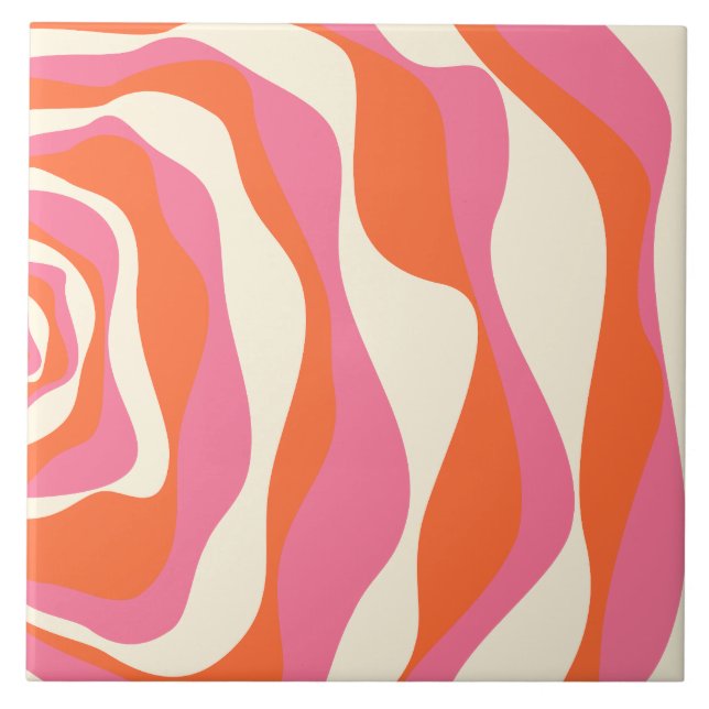 Ebb and Flow 4 - Pink, Orange and Cream Ceramic Tile (Front)