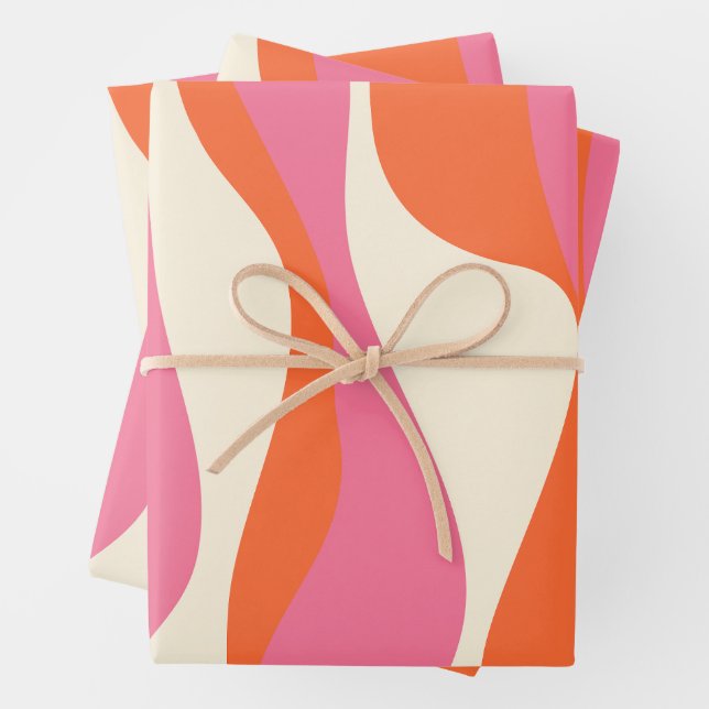 Ebb and Flow 4 - Pink, Orange and Cream Wrapping Paper Sheets (In situ)