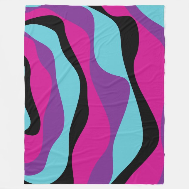 Ebb and Flow 4 - Pink, Purple, Blue and Black Fleece Blanket (Front)