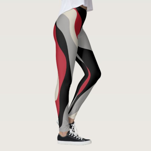 Ebb and Flow 4 _ Red Grey Black and Bone White  Leggings