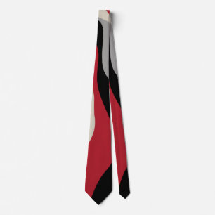 Ebb and Flow 4 - Red, Grey, Black and Bone White  Neck Tie