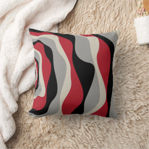 Ebb and Flow 4 - Red, Grey, Black and Bone White Throw Pillow
