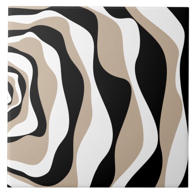 Ebb and Flow 4 - Taupe, Black and White  Ceramic Tile (Front)