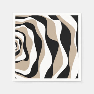 Ebb and Flow 4 - Taupe, Black and White Napkins