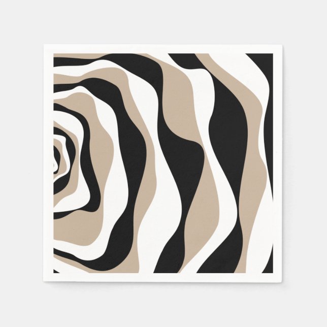 Ebb and Flow 4 - Taupe, Black and White Napkins (Front)
