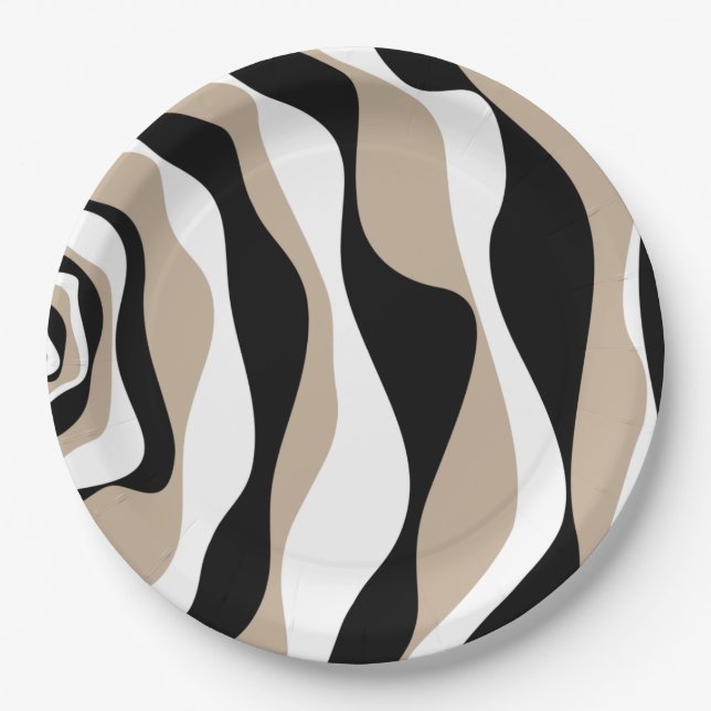 Ebb and Flow 4 - Taupe, Black and White Paper Plates (Front)