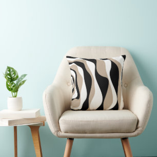 Ebb and Flow 4 - Taupe, Black and White Throw Pillow