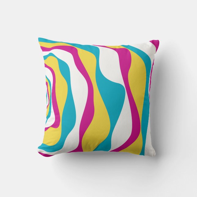 Ebb and Flow 4 - Turquoise, Yellow, Pink and White Throw Pillow (Front)
