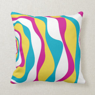 Ebb and Flow 4 - Turquoise, Yellow, Pink and White Throw Pillow