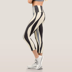 Ebb and Flow in Black, Gray and Cream Capri Leggings