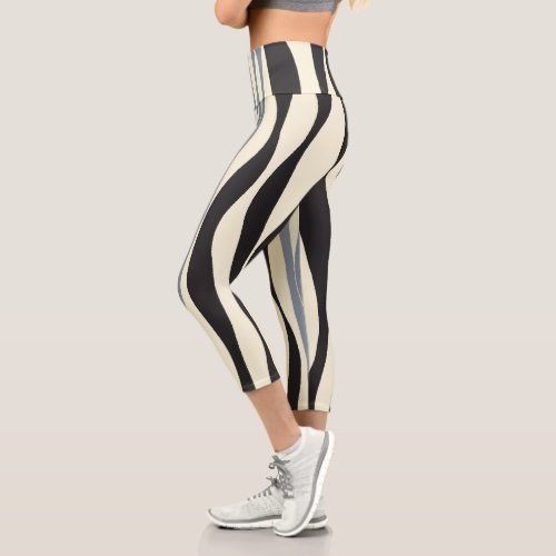 Ebb and Flow in Black Gray and Cream  Capri Leggings