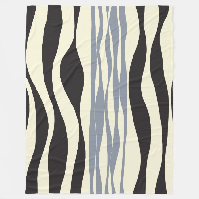 Ebb and Flow in Black, Gray and Cream  Fleece Blanket (Front)