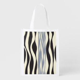 Ebb and Flow in Black, Gray and Cream  Grocery Bag