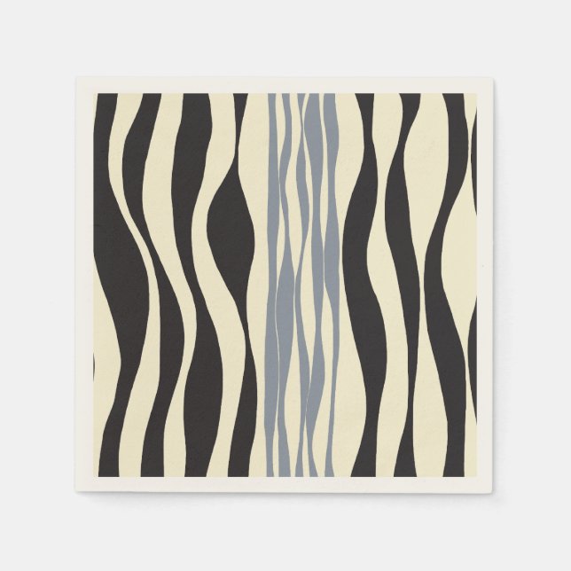 Ebb and Flow in Black, Gray and Cream  Napkins (Front)
