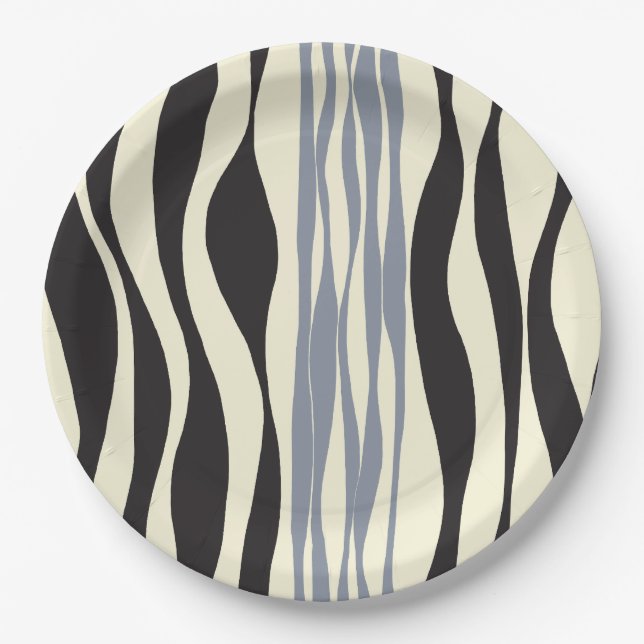 Ebb and Flow in Black, Gray and Cream  Paper Plates (Front)