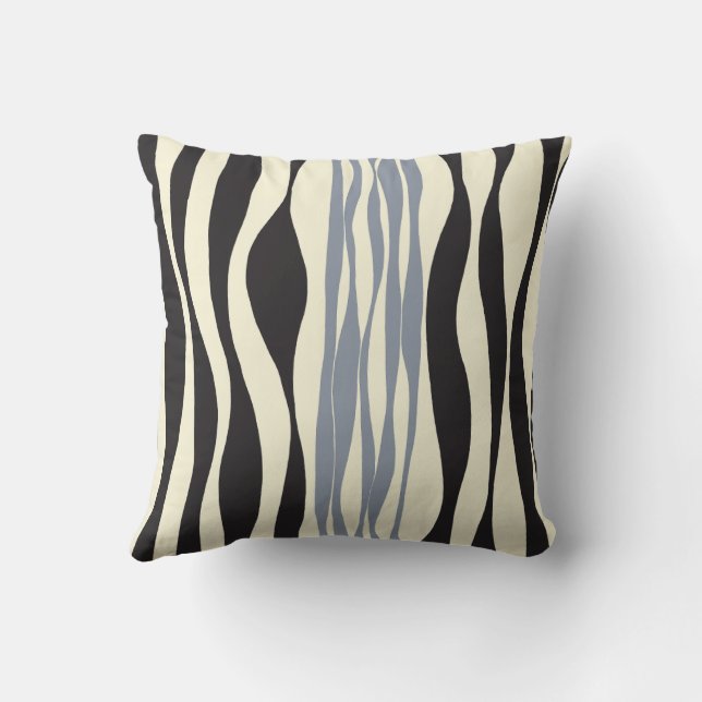 Ebb and Flow in Black, Gray and Cream  Throw Pillow (Back)