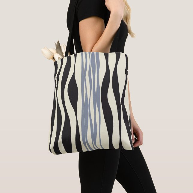 Ebb and Flow in Black, Gray and Cream  Tote Bag (Close Up)