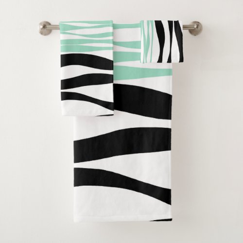 Ebb and Flow _ Mint Green White and Black Bath Towel Set