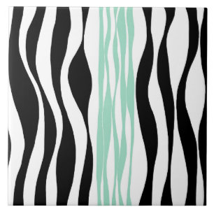 Ebb and Flow - Mint Green, White and Black Ceramic Tile